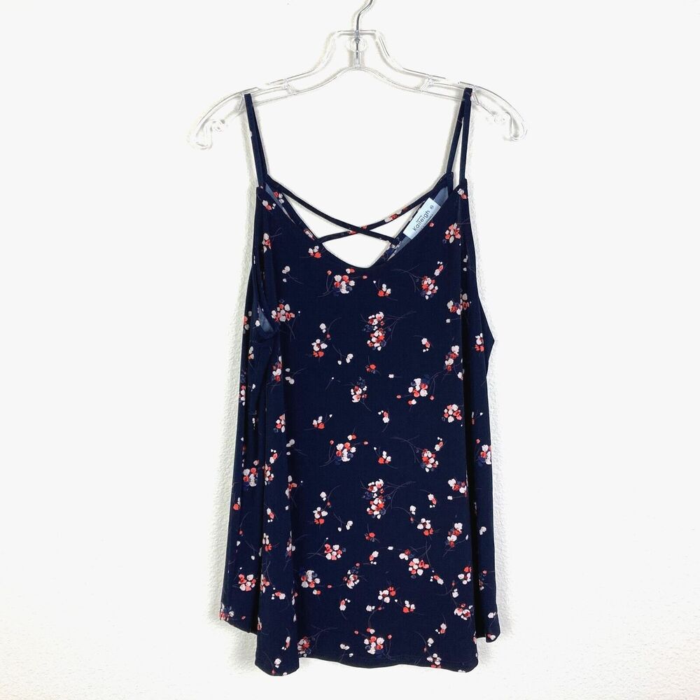 Kaileigh Strappy Lattice Back Top Size XXL Navy Blue Floral